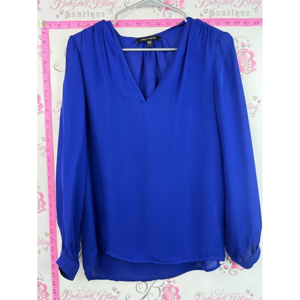 Judith and Charles silk blouse, deep Royal Blue V-Neck Long Sleeve Blouse shirt